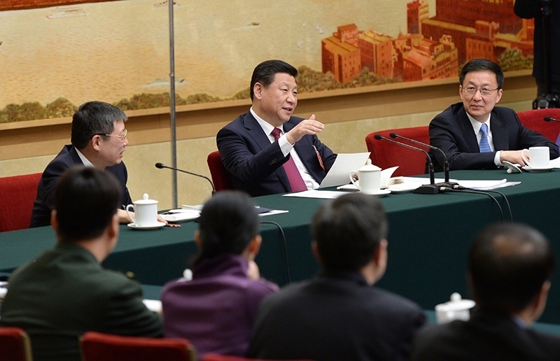 2014年3月習(xí)近平總書記參加十二屆全國(guó)人大二次會(huì)議上海代表團(tuán)的審議。
