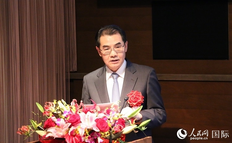 中國(guó)駐日本大使吳江浩發(fā)表致辭。人民網(wǎng) 許可攝