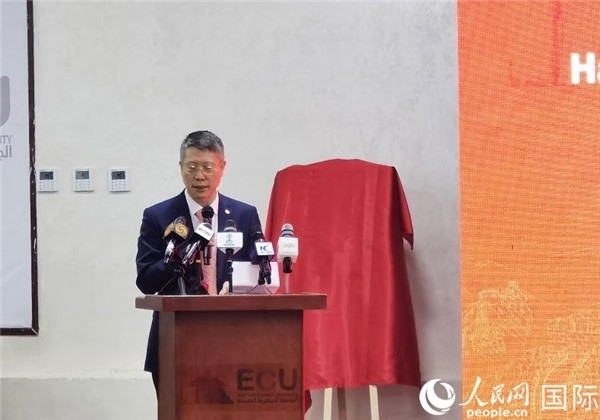 中國(guó)石化非洲代表處總代表衛(wèi)東致辭。人民網(wǎng)記者 沈小曉攝