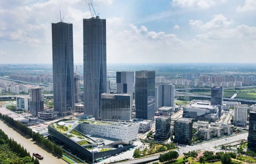 位于上海浦東新區(qū)的張江科學(xué)會堂（前）（2023年9月10日攝，無人機(jī)照片）。