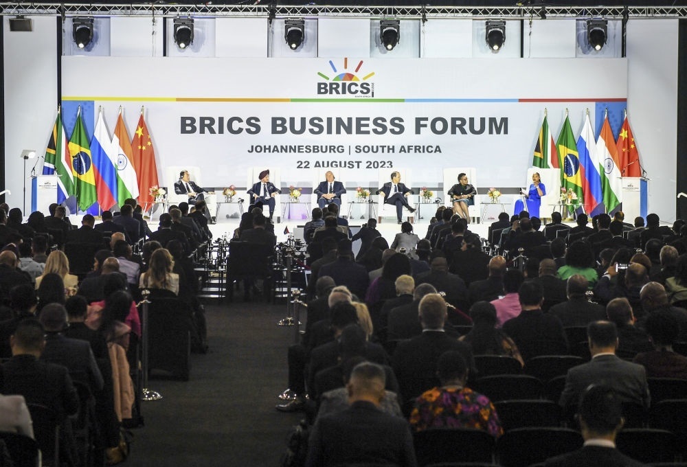 這是2023年8月22日在南非約翰內(nèi)斯堡拍攝的金磚國(guó)家工商論壇現(xiàn)場(chǎng)。新華社記者 李亞輝 攝