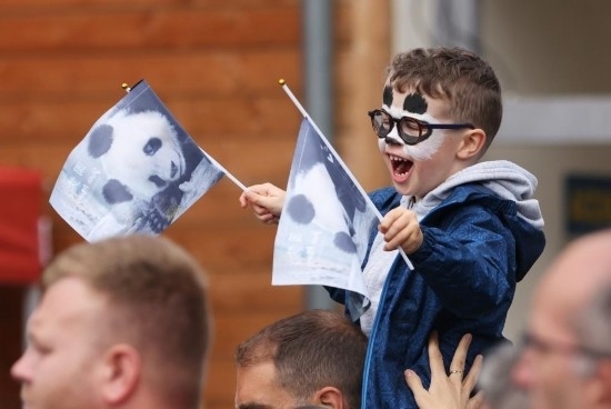  2023年7月26日，在法國圣艾尼昂市博瓦勒野生動物園外，一名兒童等待送別熊貓“圓夢”。新華社記者 高靜 攝