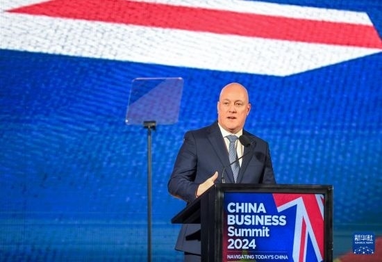 5月20日，新西蘭總理拉克森在奧克蘭出席新西蘭中國商業(yè)峰會并講話。新華社記者 郭磊 攝