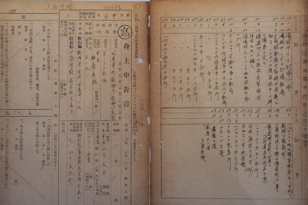 這是7月5日在侵華日軍第七三一部隊(duì)罪證陳列館拍攝的731部隊(duì)林口162支部《身上申告書(shū)》（影印件）。新華社記者 張濤 攝