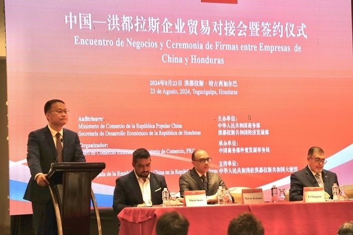 中國(guó)商務(wù)部外貿(mào)司司長(zhǎng)李興乾發(fā)表講話。埃內(nèi)斯托·多明戈斯攝