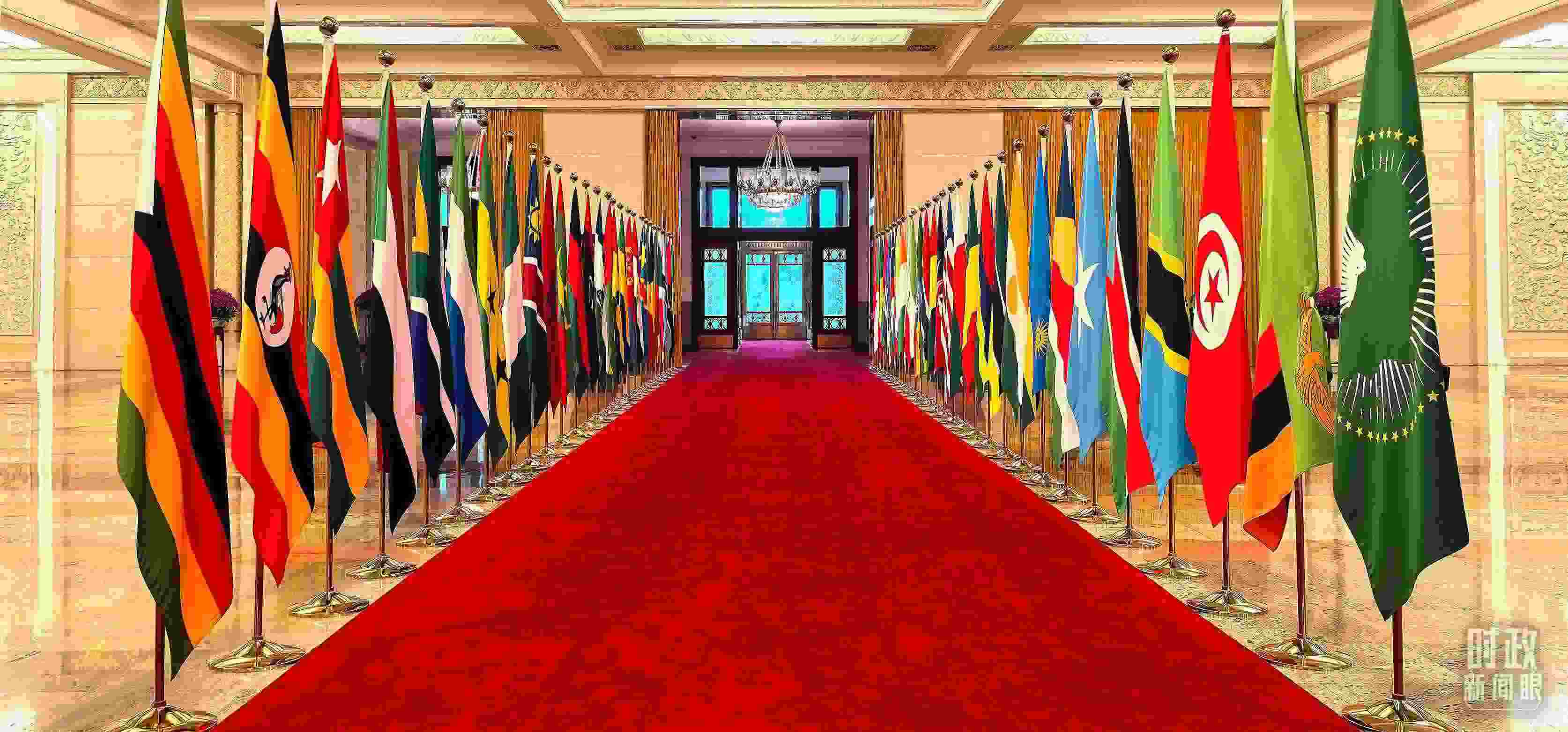 人民大會堂擺放的旗陣。（總臺央視記者馬超拍攝）