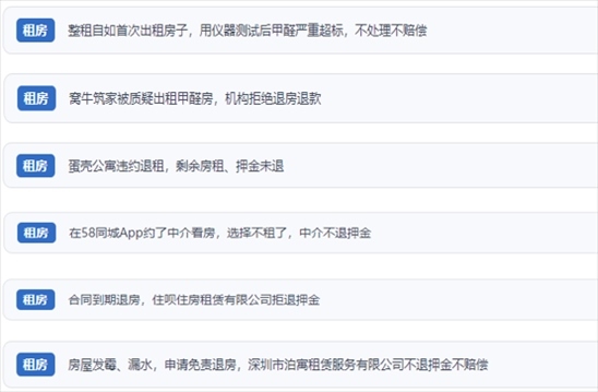 網(wǎng)友涉及租房消費(fèi)中的相關(guān)投訴問(wèn)題。（“人民投訴”用戶投訴截圖）