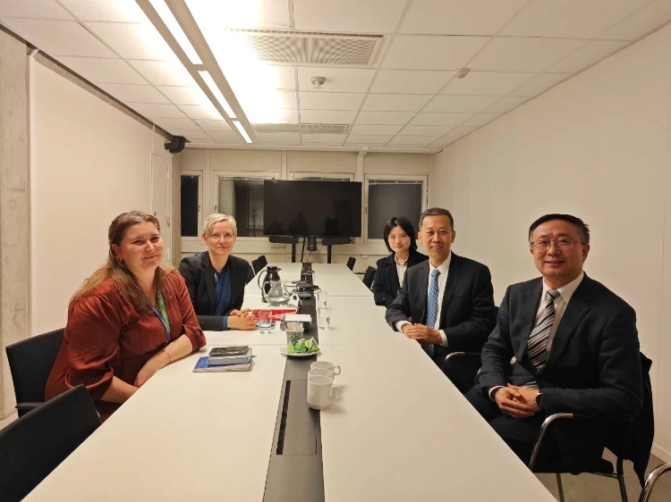 中國駐瑞典大使崔愛民會見瑞典聯(lián)合國教科文組織全國委員會秘書長。中國駐瑞典大使館供圖