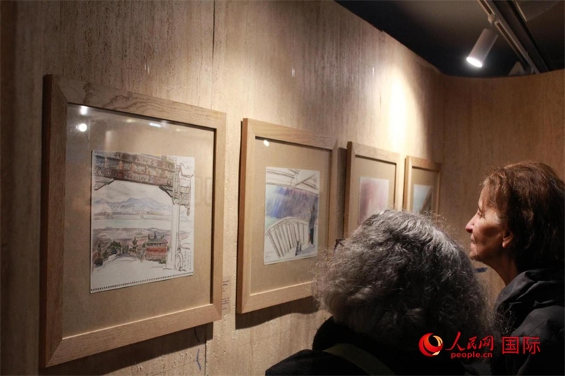 法國(guó)觀眾在欣賞展品。人民網(wǎng)記者 尚凱元攝