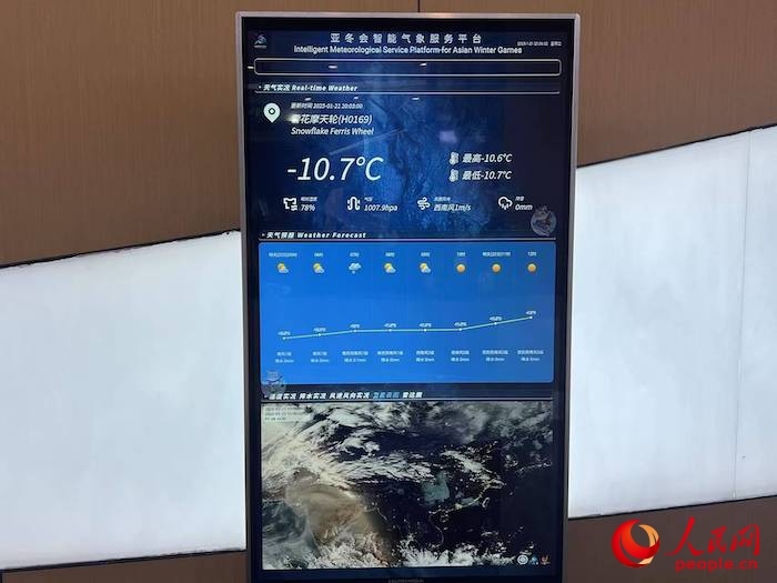 摩天輪等候大廳實時顯示的氣象信息。人民網(wǎng) 高清揚攝